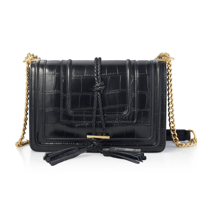 Beau Crossbody Bag, Black Croc