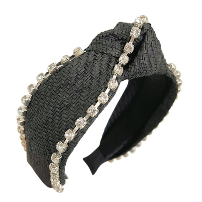 Lindsay Black Raffia Headband with Bling Piping